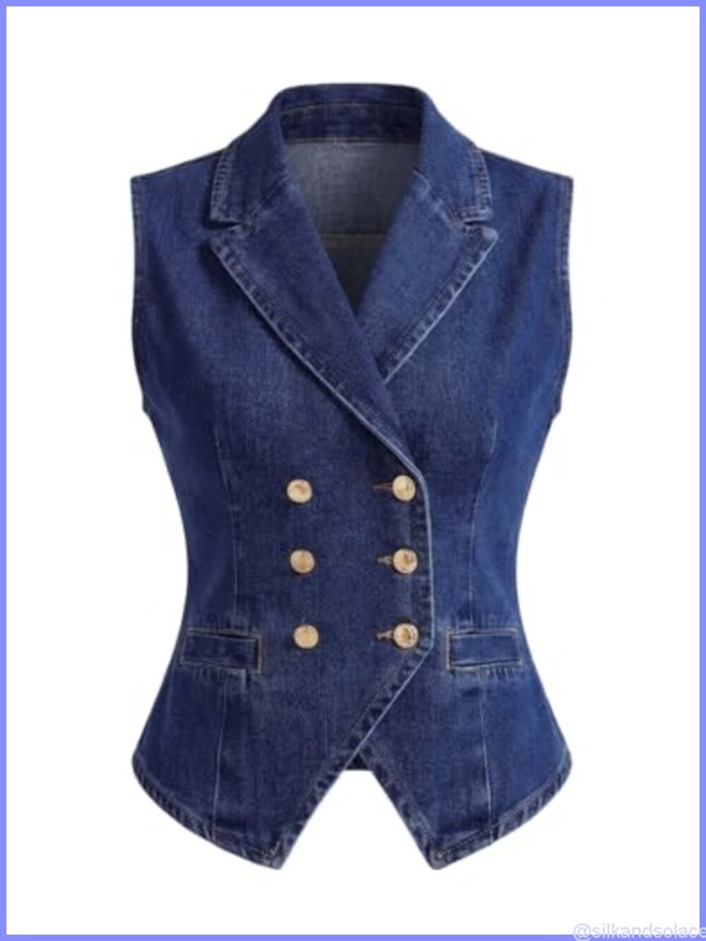 Women's Sleeveless Denim Vest with Classic Lapel Collar Slim Fit